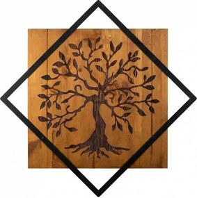 Decoratiune perete TREE, nuc/negru, lemn/metal, 54x54 cm