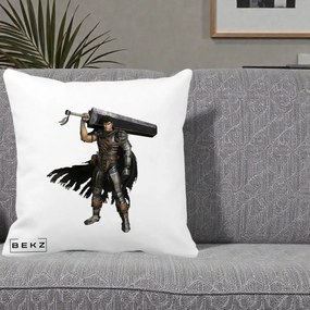 Perna Personalizata Berserk Guts Luptatorul Negru, 40x40 cm, Alba Mata, Husa Detasabila, Perna Inclusa, BEKZ®