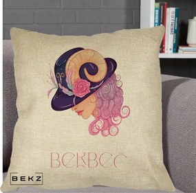 Perna Personalizata Zodie Berbec, 40x40 cm, Crem, Husa Detasabila, Perna Inclusa, BEKZ®