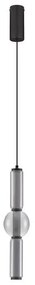 Pendul LED modern, Metal, Negru, Sticla, Fumurie, Ulon