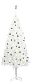vidaXL Brad Crăciun pre-iluminat artificial, set globuri, alb, 180 cm