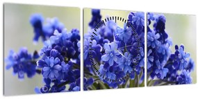 Tablou buchet cu flori albastre (cu ceas) (90x30 cm)