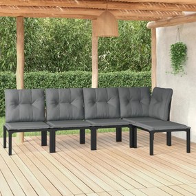 3187745 vidaXL Set mobilier de grădină, 5 piese, negru/gri, poliratan