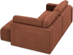 Colțar teracotă extensibil/cu spațiu de depozitare cu tapițerie din chenille (cu colț pe partea dreaptă/în formă de ”L”) Kona – Makamii