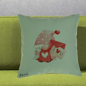 Cadou Romantic - Perna Personalizata I Love You Gnome Valentine cu Scrisoare, 40x40 cm, Verde, Husa Detasabila, Perna Inclusa, BEKZ®