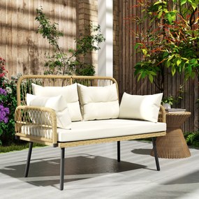 Outsunny Canapea de grădină cu perne Canapea 2 locuri Outdoor Balcon Canapea din ratan Polyrattan 115 x 61 x 82 cm Lemn natural | Aosom Romania