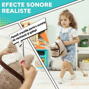 AIYAPLAY Căluț pe Băț pentru Copii 1-3 Ani, cu Sunete Realiste și Rotițe, 95x25x27 cm, Gri | Aosom Romania