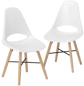 HOMCOM Set 2 Scaune de Bucătărie din Plastic și Lemn în Stil Nordic Alb | Aosom Romania