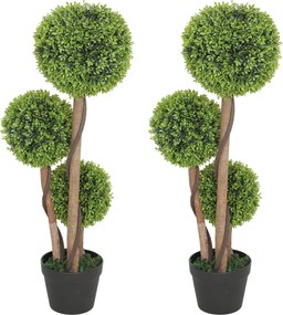 HOMCOM Set 2 Plante Artificiale de Buxus cu 3 Sfere, cu Ghiveci și Fund Întărit, Înălțime 90 cm, pentru Interior și Exterior | Aosom Romania