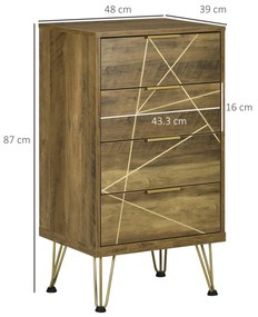 Comoda HOMCOM cu 4 sertare din PAL si picioare din otel pentru dormitor si sufragerie, 48x39x87cm, lemn si auriu | Aosom RO