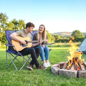 Outsunny Set de 2 scaune de camping pliabile cu suport pentru pahar, husă de transport, spătar înalt, 88x57x97cm, Albastru închis | Aosom Romania