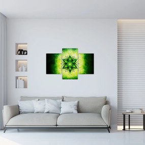 Tablou - Mandala de flori, fundal verde (90x60 cm)