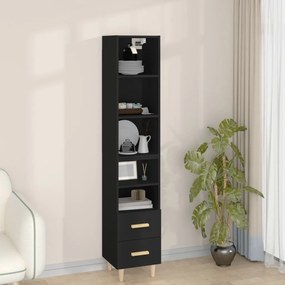 Dulap inalt, negru, 34,5x34x180 cm, lemn prelucrat 1, Negru, 2 drawers 3 shelves