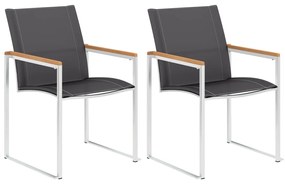 vidaXL Scaune de grădină, 2 buc., gri, oțel inoxidabil și textilenă