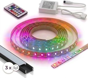 Set 1x bandă LED RGBW DIGITAL LED/9,6W/230V 3 m + 3x profil încastrat 1 m + telecomandă