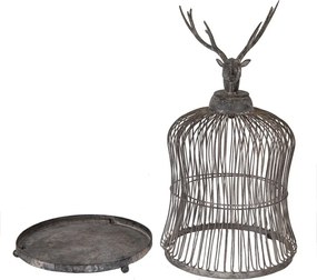 Colivie decorativă din metal cu motiv cerb, finisaj gri antichizat, Ø26x50 cm