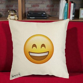 Perna Decorativa Emoji Zambet Mare, 40x40 cm, Ecru, Husa Detasabila, Perna Inclusa, BEKZ®