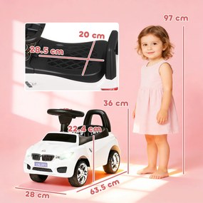 HOMCOM Mașinuță cu Volan, Mașină Copii cu Faruri și Muzică Integrată, Vârstă 18-36 Luni, 63,5x28x36 cm, Alb | Aosom Romania