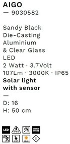 Stalp LED solar iluminat exterior cu senzor de miscare IP65 AIGO H-50cm