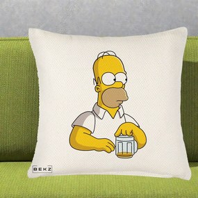 Perna Personalizata Homer Simpson cu Bere, 40x40 cm, Crem Reliefat, Husa Detasabila, Perna Inclusa, BEKZ®