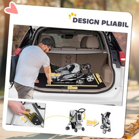 PawHut Passeggino per Cani Pieghevole Carrello per Animali Domestici Carrello Carrozzina Grigia 75x45x97cm | Aosom Romania