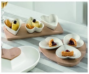 Set 3 boluri din porțelan pentru servire, cu suport din bambus Brandani Hearts