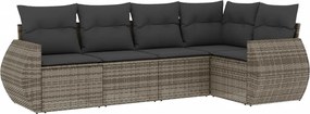vidaXL Set canapea de grădină cu perne, 5 piese, gri, poliratan