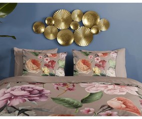 Lenjerie de pat gri-maro din bumbac satinat pentru pat dublu, extinsă 240x220 cm Fiori – Descanso