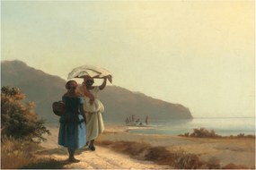 Tablou - Camille Pissarro, Two Women Chatting by the Sea, St. Thomas, reproducere (90x60 cm)