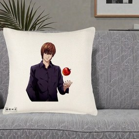 Perna Personalizata Death Note Light Yagami cu Mar, 40x40 cm, Crem Reliefat, Husa Detasabila, Perna Inclusa, BEKZ®