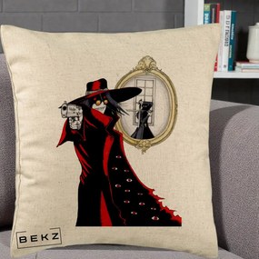 Perna Personalizata Hellsing Alucard cu Pistoale, 40x40 cm, Bej, Husa Detasabila, Perna Inclusa, BEKZ®