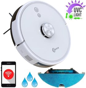 Robot aspirator cu lampa de sterilizare UVC MAGNUM UV+, Li-ion 5200 mAh, 50W, 3000 Pa, 3 trepte, Wi-Fi, Autonomie de pana la 280 min, Pana la 250 m², Alb