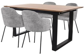 Set: masă extensibilă Grand + 4 scaune de dining Aura Black Bouclé