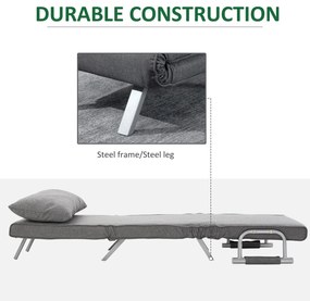 HOMCOM Canapea Extensibilă cu Poziție Reglabilă în 5 Niveluri, Canapea pliabilă cu pernă, 65x69x80 cm, Gri | Aosom Romania