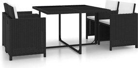 vidaXL Set mobilier de exterior cu perne, 5 piese, negru, poliratan