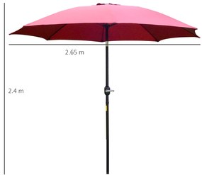 Outsunny Umbrelă de Grădină Înclinabilă pe 3 Unghiuri cu Manivelă, Ø265x240 cm, Roșu | Aosom Romania