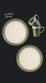 Set Cadou Ceramica Infinity Green (2 Farfurii Mari 25cm, 2 Cani 300ml) Exceptional