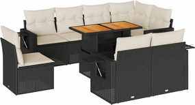 vidaXL Set mobilier de grădină cu perne, 9 piese, negru, poliratan