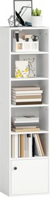 HOMCOM Bibliotecă verticală cu 6 niveluri și dulap, pentru living, dormitor și birou, 40x30x156 cm, albă | Aosom Romania