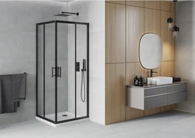 Mexen Rio cabină de duș pătrată 90 x 90 cm, transparentă, neagră + cadă Flat, albă - 860-090-090-70-00-4010B