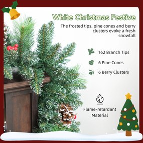 HOMCOM Ghirlandă de Crăciun 183 cm cu Crengi Înzăpezite și 30 de Lumini Albe, Conuri și Boabe pentru Interioare | Aosom Romania