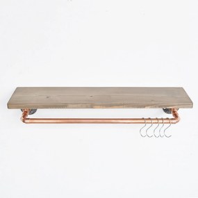 Polita COP001, stejar halifax/cupru, lemn/metal, 60x14x12 cm