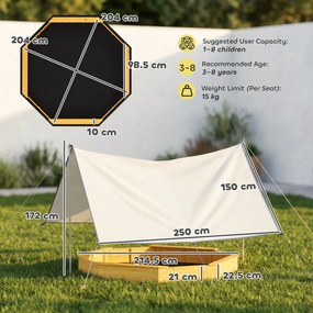 AIYAPLAY Ladă cu nisip din lemn cu copertină, ladă cu nisip pentru copii pentru exterior cu 4 bănci, căptușeală de fund, galben | Aosom Romania