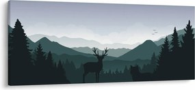 Tablou - Cerb cu lup pe stânci (120x50 cm)