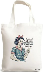 Sacosa de Panza pentru Cumparaturi, Geanta Tote, model I checked my receipt 38 x 34.5 cm, Alba, BEKZ®