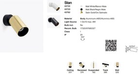 Aplica perete sau tavan cu spot directionabil Stan, auriu satinat