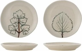 Set 2 farfurii din ceramică artizanală natur cu finisaj antichizat și motive botanice cu frunze, 21×1,5 cm, "Aubrin"