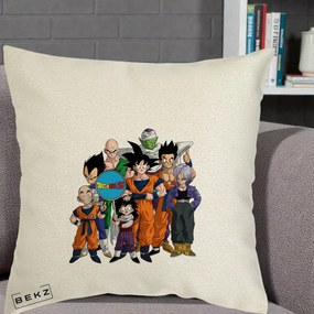 Perna Personalizata Dragon Ball Z Grup Complet, 40x40 cm, Ecru, Husa Detasabila, Perna Inclusa, BEKZ®