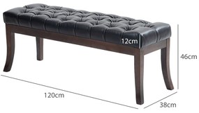 HOMCOM Bancă otomană cu Smocuri, Capăt de Pat din Piele Artificială cu Picioare din Lemn și Scaun Căptușit, 120x38x46 cm, Negru