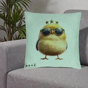 Perna Decorativa Pui Gold Star cu Ochelari Aurii, 40x40 cm, Verde Menta, Husa Detasabila, Perna Inclusa, BEKZ®